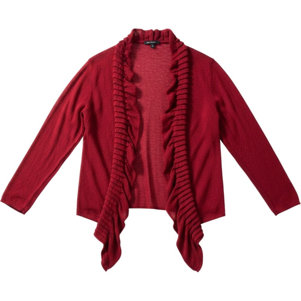 Eileen Fisher Womens Red Linen Blend Ruffle Cardigan Sweater L F1RHJ-1